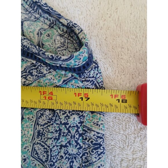 Solitaire Womens Blouse Top Navy & Green Crochet Sleeveless Tank w/ Tassels Boho - Picture 8 of 9